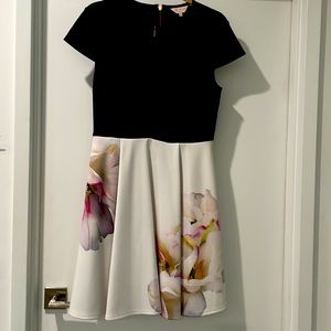 Ted Baker dress in size 3 (8 US) navy blue with white floral bottom